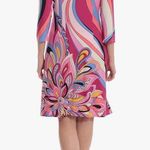 London Times Dress 3/4 Sleeve Knee Length-Sz 12 Navy Pink-Flower Flourish Swirl Photo 5