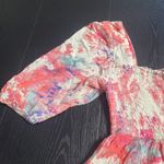 City Studio Smocked Square Neck Tie Dye Print Puff Sleeve Mini Dress Size S Pink Photo 2