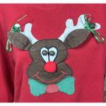 Tultex Vtg 80s Christmas Sweatshirt Red Reindeer Applique Rudolph Bells Size M  Photo 7