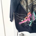 Plumo Pluma Vintage USA Made Black 80s Shimmer Floral Metallic Fan Sweatshirt M Size M Photo 2