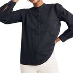 Madewell  Denim Collarless Popover Shirt in Black Shrader Wash Photo 0