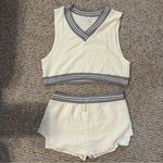 Free People FP Movement Match Point Set Ivory Varsity stripe XL top skort short Photo 1