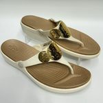 Crocs Sanrah Hammered Circle Gold Cream Wedge Thong Sandal Womens Size 11 Photo 1