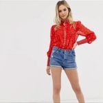 Free People Flowers In December Blouse Top Women's S Red boho Cottagecore sheer Photo 9