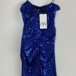 ZARA  Sparkly Blue Draped Spaghetti Strap Mini Dress Size small Blogger Photo 4