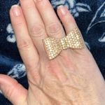 Vintage Ring Peachy Pink Bow Rhinestone Enamel Metal Ribbon Statement Stretch Photo 0