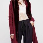 Free People Westwood Cardigan Maroon Velvet Trim Sz XS Oversized Hooded Photo 0
