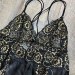 Vintage Y2k In Bloom Gold Black Sheer Lace Satin Mini Slip Dress Womens Small‎ Photo 1