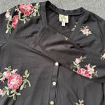 Fig & Flower Anthropologie Womens Cardigan Sweater Sz Large Floral Embroidered Black Photo 2