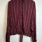 American Eagle  Striped Tie Front Button Up Collared Long Sleeve Shirt Size Small Photo 0