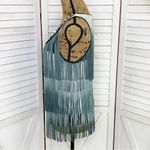 Bebe  Mirrored Neck Fringe Sleeveless Top Blue White Ombre Small Photo 1