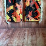 Micas  Orange Abstract Print Fringe Trim Pants Photo 5