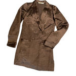 GESTUZ Metallic Double Breasted Blazer Dress Taupe Satin Shiny Black Photo 0