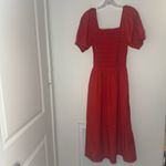 Madewell Smocked Puff Sleeve Midi Dress in Poplin in Cerise Size: S, NWT Photo 2