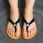 Lilly Pulitzer McKim Blue Patent Leather Flat Thong Sandals Size 10M Photo 0