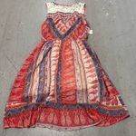 Miss Me Womens Sleeveless Boho Maxi Dress Red Blue Paisley Lace Bodice Size Med Photo 3