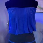 Vintage Y2K Mystic Strapless Blue And Black Striped Mini Dress Size Small Photo 1