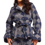 Eva Franco Brex Jacket Atomic Denim Blue Scallop Double Breasted Size 6 Photo 0