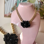Topshop Black Onyx Raw Crystal Rock Pendant Gold Tone Chain Statement Necklace Photo 0