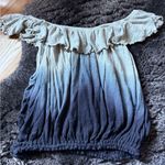 Free People  Cream and Blue Off-Shoulder Blouse Photo 0