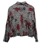 Vintage Chicos 2 Design Women Shacket L Gray Red Linen Asian Script Art Print Size L Photo 1
