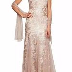 Alex Evenings  Women's Long V Neck Fit and Flare Dress w/ Shawl Rose Gold Size 12 Photo 0