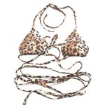 Aerie Triangle Bikini Swim Top Wrap String Ties Leopard Print Brown Size M Photo 0
