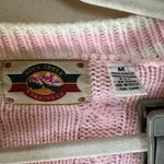 Vintage Cable Knit Cardigan Sweater Sz Medium Oversized Pink‎ White Stripe Pink Photo 2