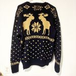 Ralph Lauren Polo  Size XL Black Cream 100% Wool Knit Moose Sweater Crewneck Photo 5