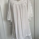 Blue Island  Off The Shoulder 3/4 Sleeve Mini Lace Trim Cover-Up Dress White Sz M Photo 2