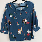 The Limited Floral Print Teal Blue 3/4 Sleeve Button Neck Blouse Size PM Photo 0