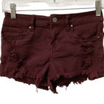 PacSun BULLHEAD Denim Co Women’s Burgundy Distressed Jean Shorts Pockets Stretch Red Size 25 Photo 0