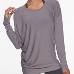 Athleta NWT Women’s Threadlight Asym Relaxed Longsleeve Shirt in Silver Bells XL Photo 0
