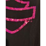 Harley Davidson Womens Long Sleeve Shirt Pink Sequin Logo Rhinestone Casual M Black Size M Photo 3