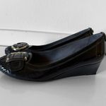 Stuart Weitzman Low Wedge Pump Women Size 8.5 Black Patent Leather Buckle Comfy Photo 1