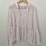 Libby Edelman  | Sheer Ruffle Sleeve Blouse Polka Dot Blush Pink Black | Size XL Photo 0
