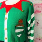 Tiara International elf green white Christmas sweater w jingle bells Photo 3