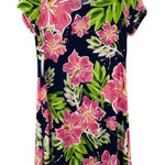 Ivy Road Black Pink Green Short Sleeve Floral Hibiscus Shirt Dress Blue Size M Photo 0