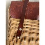 Vintage Wicker & Leather Basket Handbag – Mid Century Artisan Purse Brown Photo 5