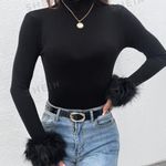 SheIn Long Sleeve Fur Sleeve Top Photo 1