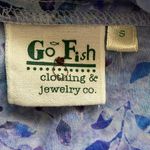 Go Fish Size S Botanical Leaf Watercolor Print Button Front Shirt Tie Neck Purple Photo 2