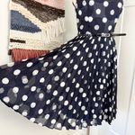 Adrianna Papell Polka Dot Pleated Belted Cocktail Dress Navy Blue White Sz 8 NWT Photo 4