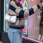 that’s me! Vintage 90s Cropped Striped Sweater Navy Tan Argyle M Blue Size M Photo 5