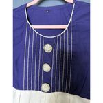 Y2K Big Buttons Dress Baby Doll Embroidered Dress Short Blue and White Sz Large Photo 3