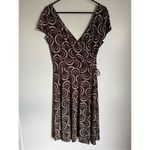 90s Vintage London Times Womens Swirl Print Vneck Flutter Sleeve Tie Dress sz 14 Brown Photo 2