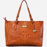 Brahmin Croc Embossed Leather Tote Shoulder Bag Burnt Orange Paprika Large LN Photo 0