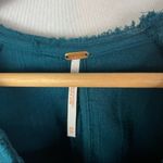 Free People Teal Blue Gauze Cotton Peplum Open Back Long Sleeve Blouse XS Photo 3