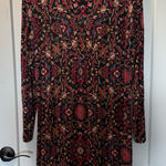J. Jill Long Sleeve‎ Midi Dress Square Neck Stretch Dark Geometric Patterned M Red Size M Photo 0