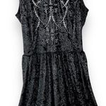 POL  crushed velvet embroidered swing dress, black, mock corset back , sz M Photo 2