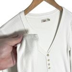 FAHERTY Women’s Vneck Ribknit Long Sleeve Cream Henley Knit Top Photo 2